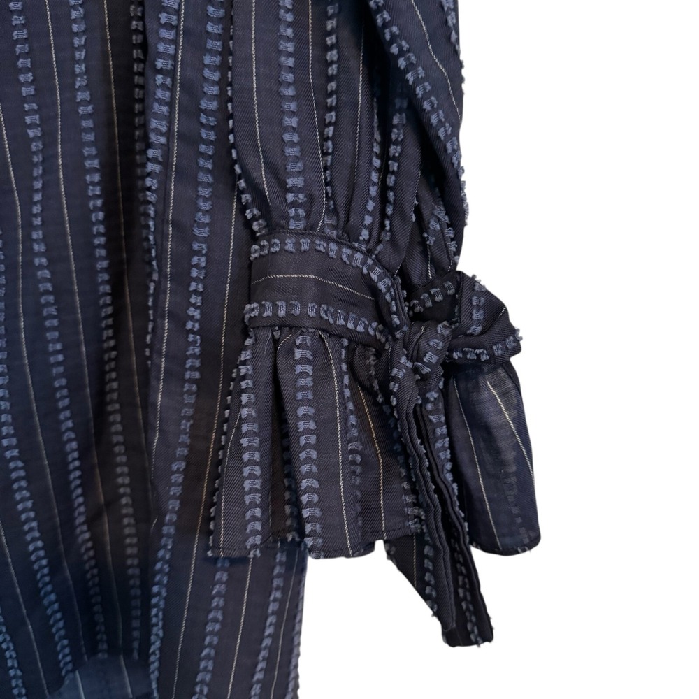 DREW Made in USA Navy Textured Stripe Blouse Size M Button Down Shirt - Picture 5 of 8
